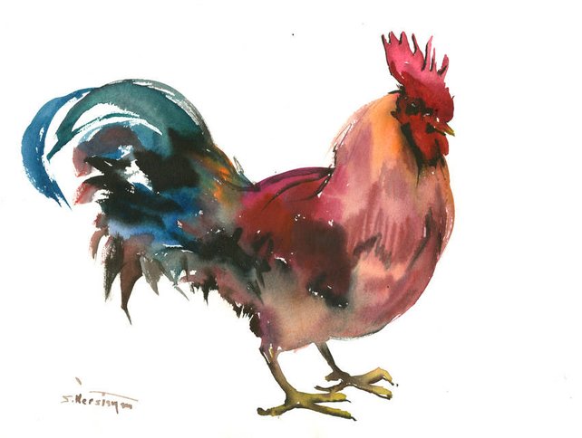 642x484 Rooster Artwork Asian Ink Painting Chinese Watercolor Etsy