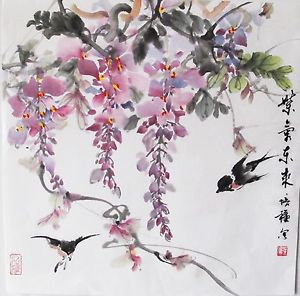 300x296 Wisteria Original Chinese Watercolor Painting Signed Art Decor