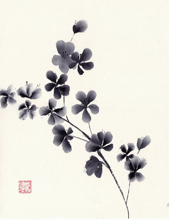 570x744 Plum Blossom Original Black And White Watercolor Painting Chinese