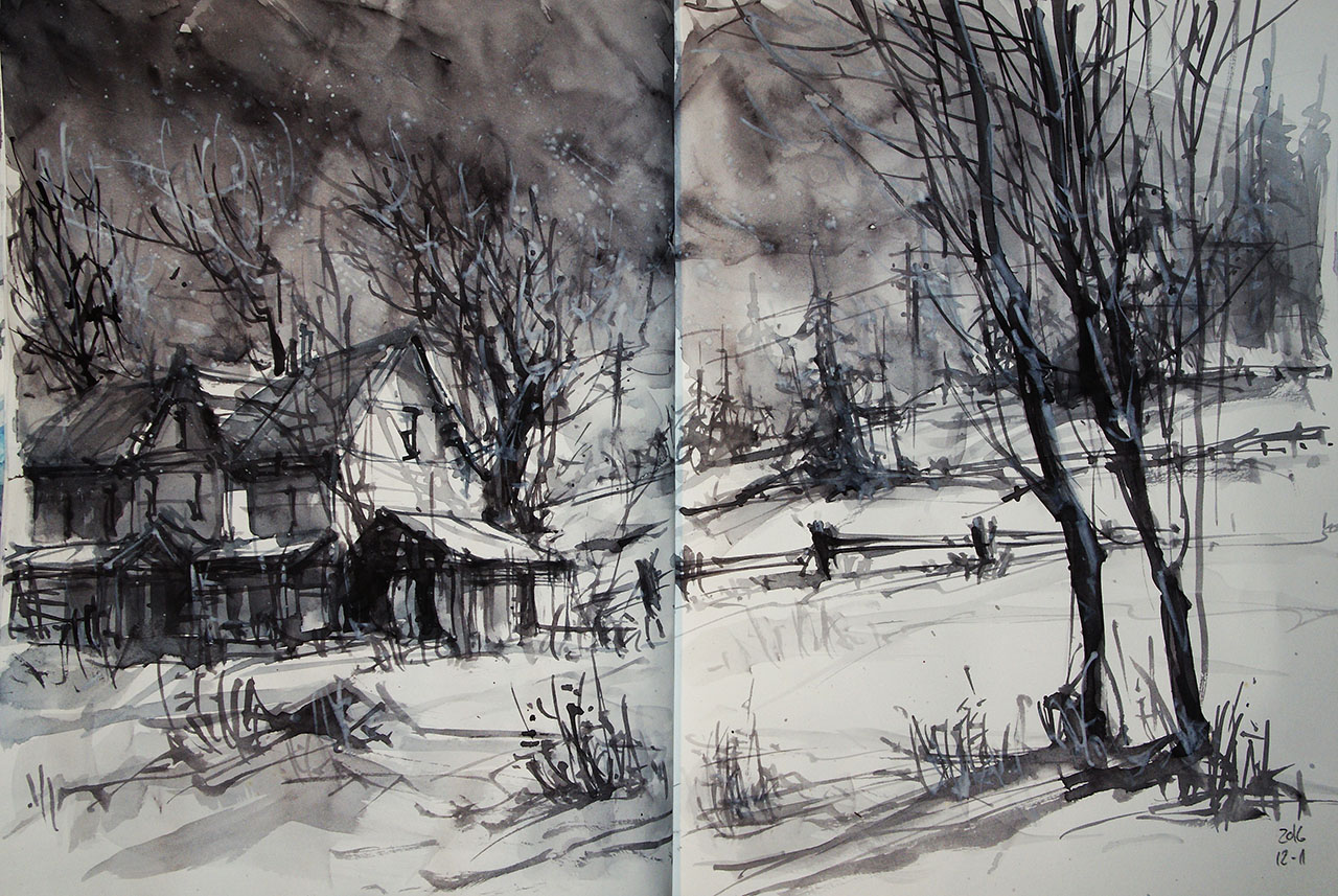 1280x857 Winter Using Chinese White Brushpark Watercolors