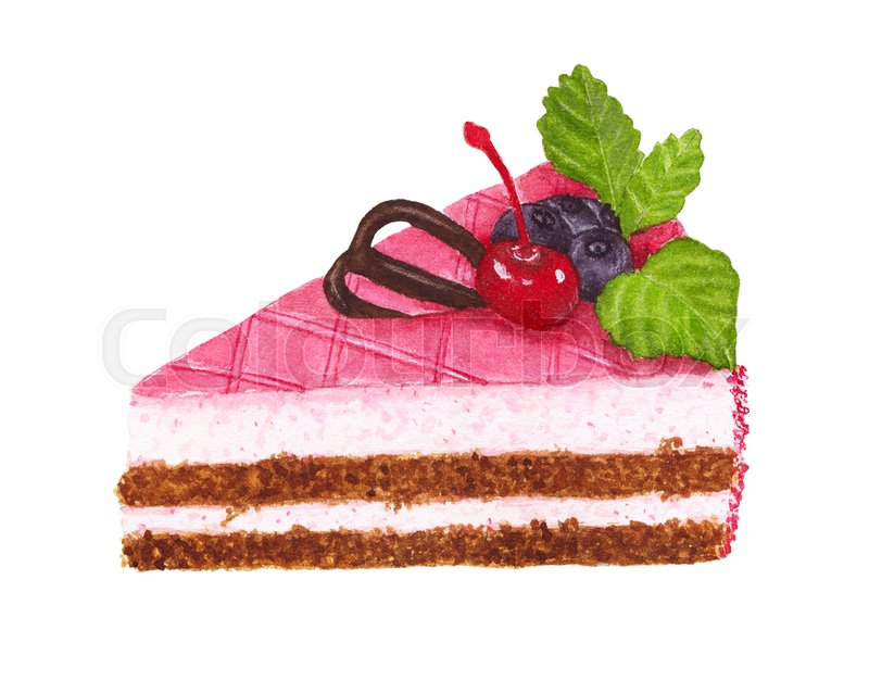 800x638 Piece Of Cake With Cherry, Blueberries, Mint And Chocolate Decor