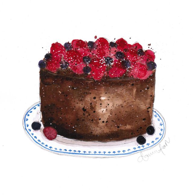 640x647 Chocolate Cake Watercolor [Illustration] Food