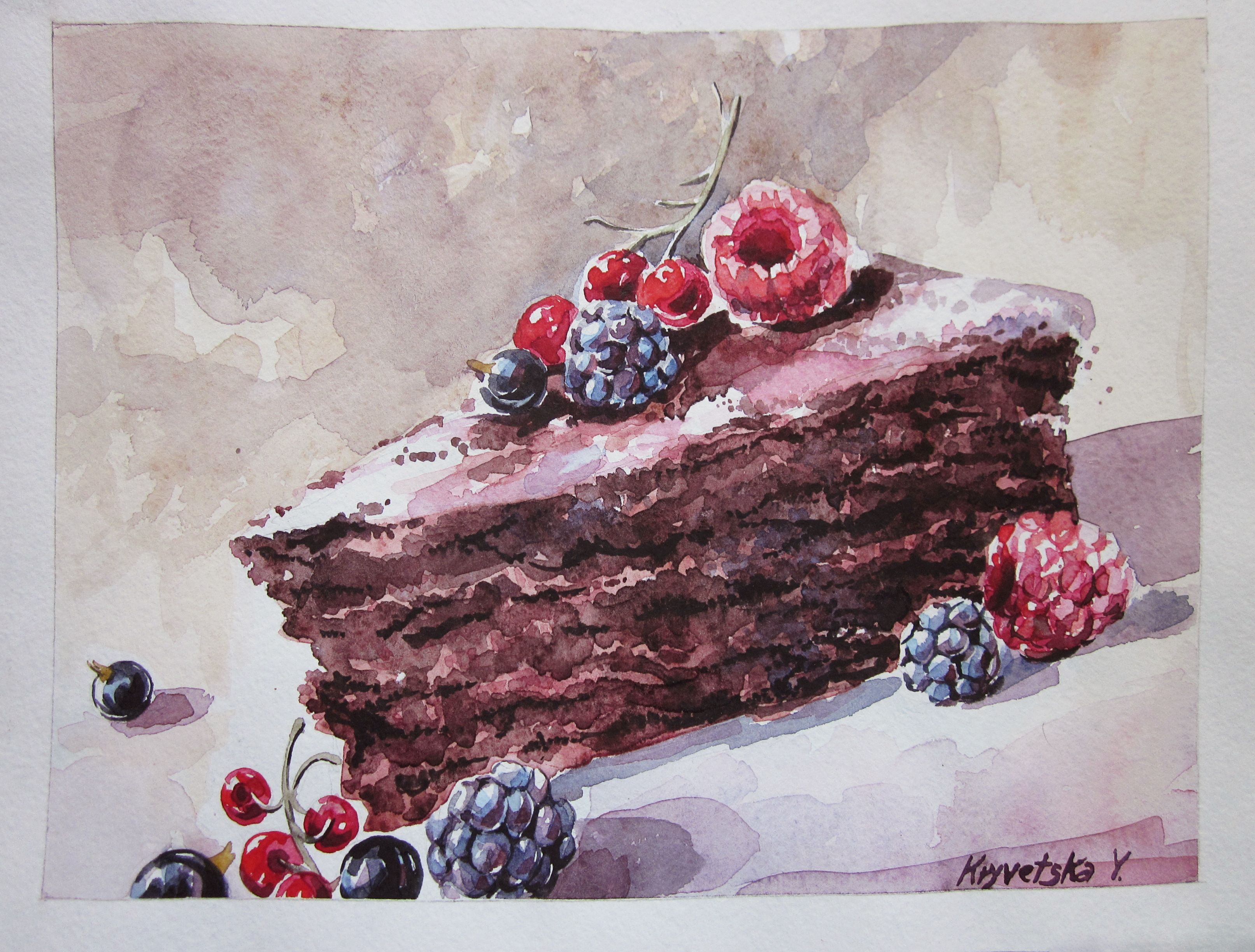 3226x2448 Watercolor Raspberry Chocolate Cake Watercolor Sweet Cakes Food