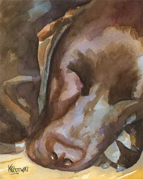 480x600 Chocolate Lab Memorial, Painting, Portrait, Labrador Retriever Art
