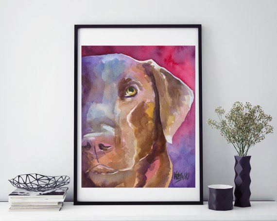 570x456 Chocolate Lab Watercolor Labrador Retriever Art Print Of Etsy