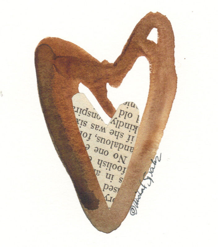 704x800 Chocolate Heart, Watercolor Original With Vintage Book Page