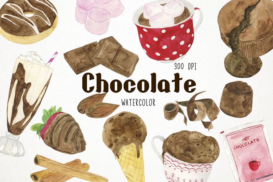 945x630 Watercolor Chocolate Clipart, Chocolate Illustration