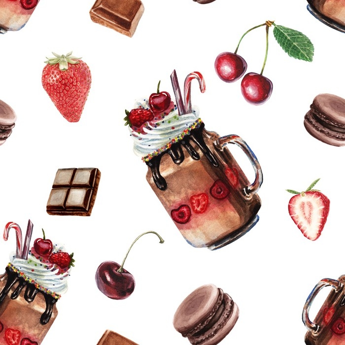 700x700 Watercolor Chocolate Shake Pattern Wall Mural We Live