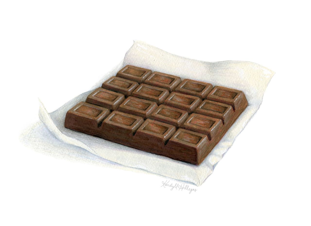 1280x930 Chocolate Bar, 2015 9x12, Watercolor, Colored Pencil, Sort