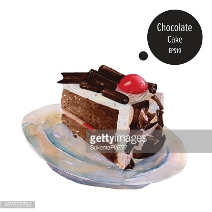 416x416 Chocolate Cake With Cream Jelly On Plate Watercolor Painting Vec