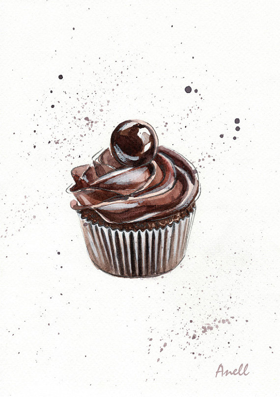 570x807 Chocolate Cupcake Watercolor Print Ot Anellhappywatercolor