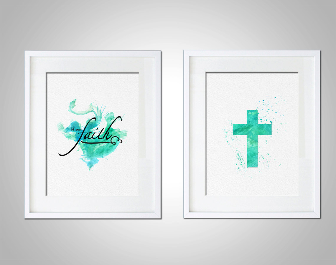1140x900 Watercolor Art Print Religious Christian Typography Set Of 2