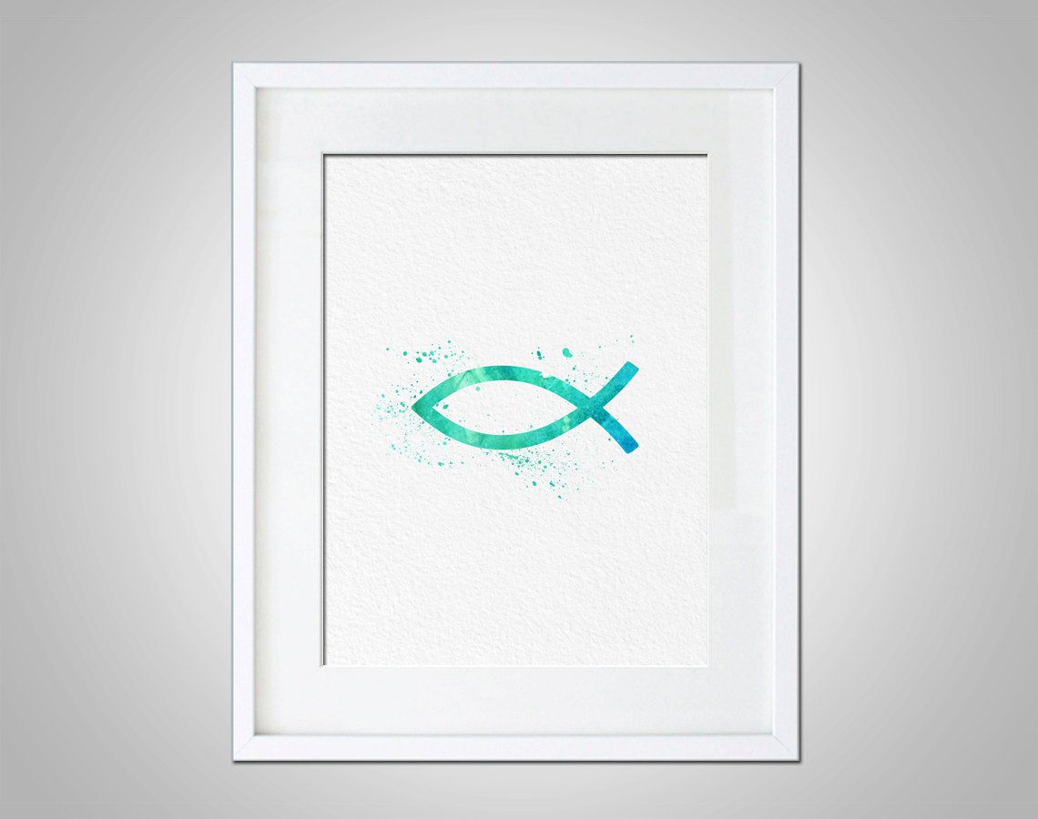 1140x900 Watercolor Art Christian Fish Religious Gift Modern 8x10