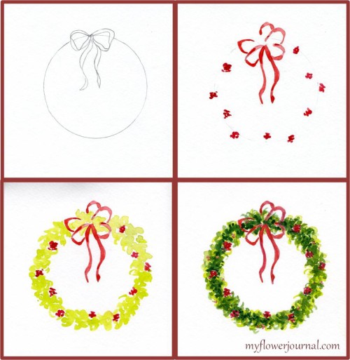 500x513 How To Paint A Watercolor Christmas Wreath