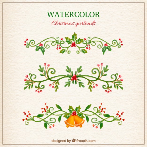626x626 Watercolor Christmas Garlands Vector Premium Download