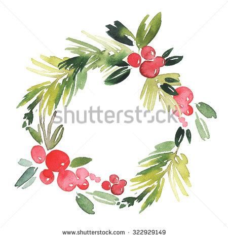 450x470 Watercolor Christmas Wreath