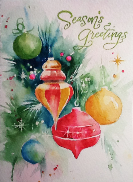 464x634 Watercolor Christmas Card Ornaments