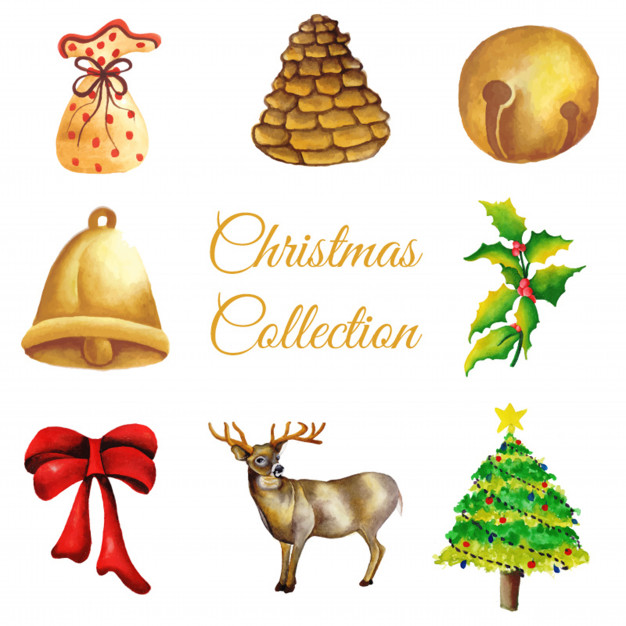 626x626 Watercolor Christmas Ornaments Collection Vector Free Download