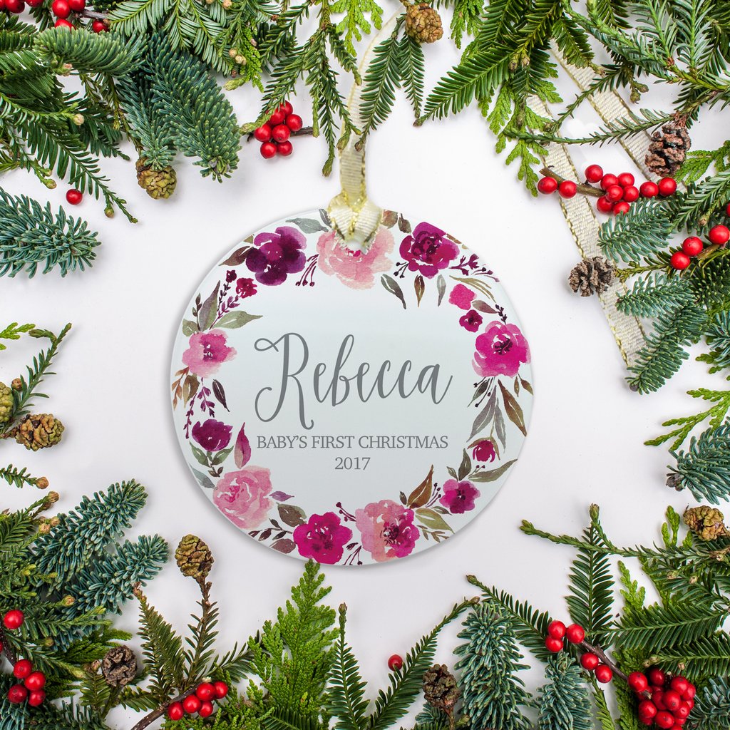 1024x1024 Watercolor Wreath Pink Christmas Ornament Pipsy