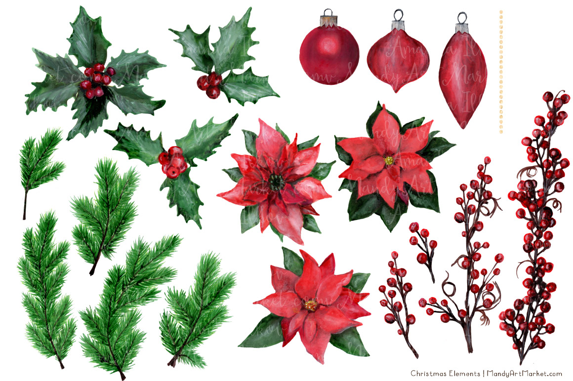 1160x772 Merry Amp Bright Christmas Watercolor Pine Wreath Amp Elements By