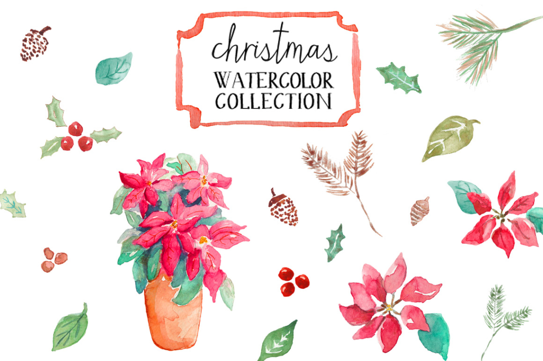 1100x732 Christmas Watercolor Clip Art