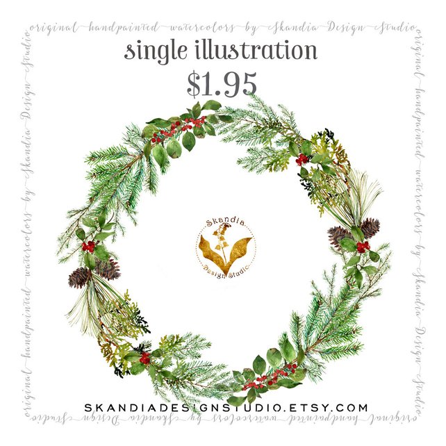 642x642 Watercolor Clipart Christmas Wreath Clipart Holiday Clipart Etsy