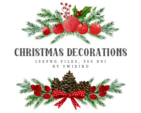570x456 Christmas Watercolor Clipart Holiday Decoration Christmas Etsy