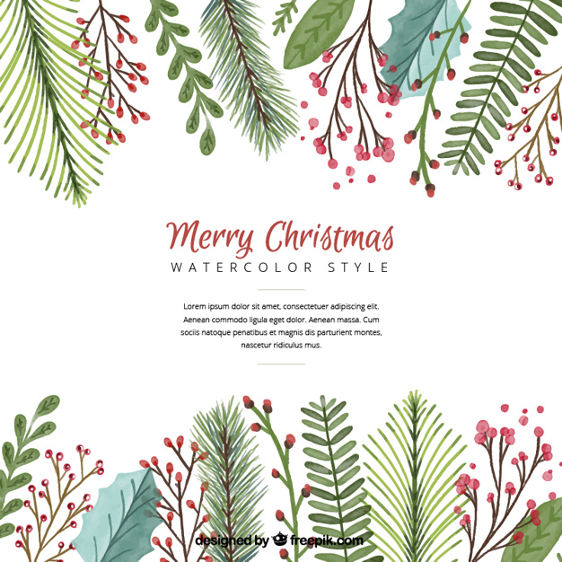 626x626 Christmas Background With Watercolor Leaves Vector Free Download
