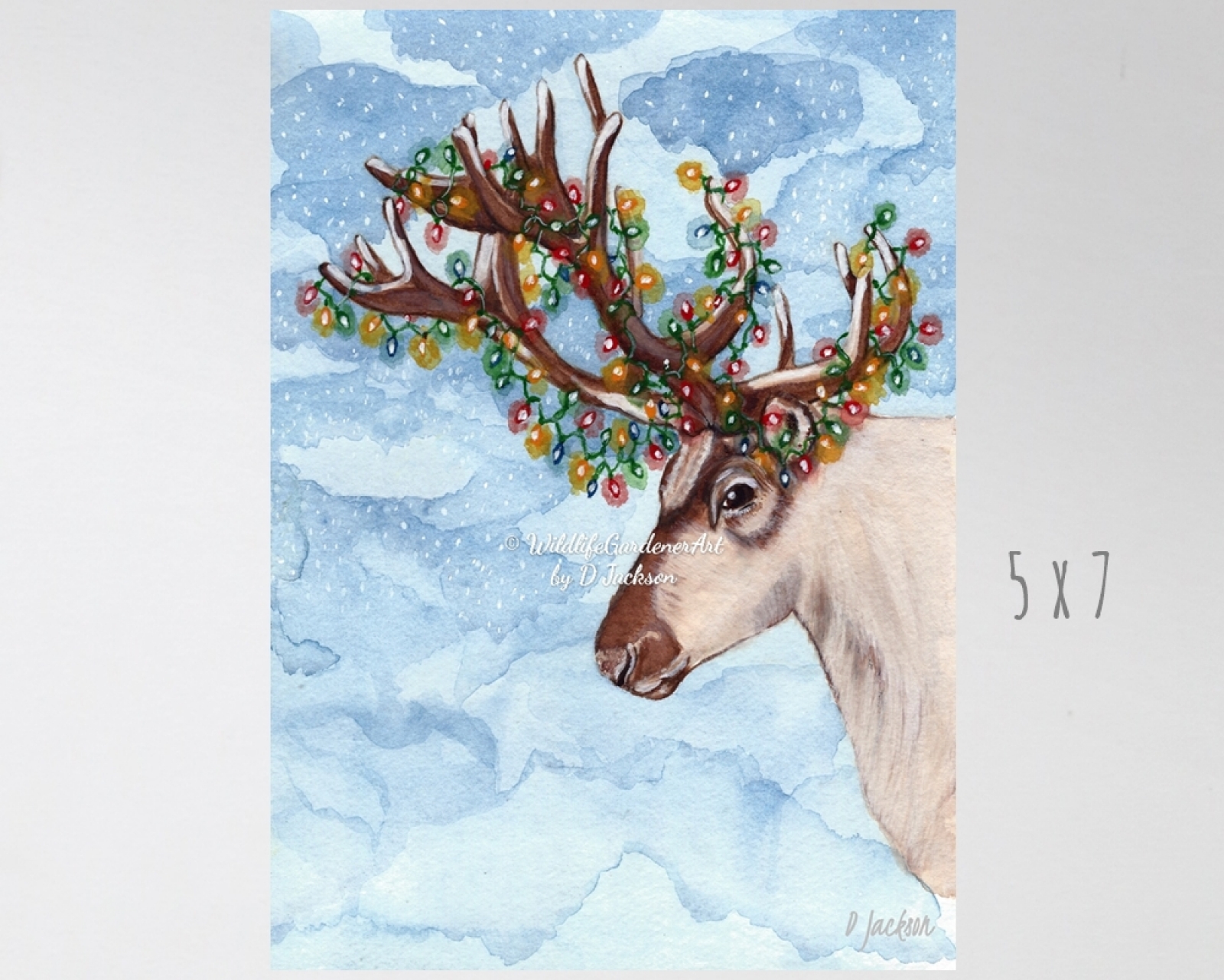 1600x1280 Christmas Reindeer Watercolor Art Print Wildlife Gardener Art