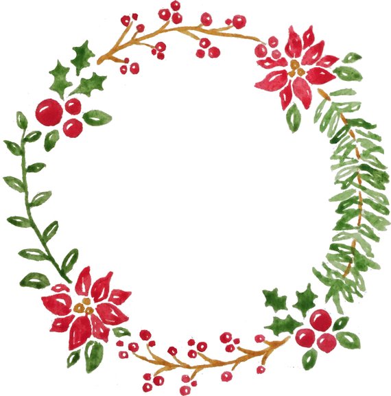 570x577 Christmas Watercolor Wreath Clip Art Etsy