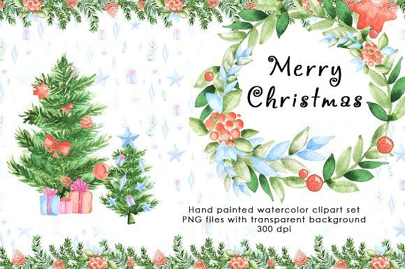 580x386 Christmas Watercolor Clipart Set By Color Days On @creativemarket