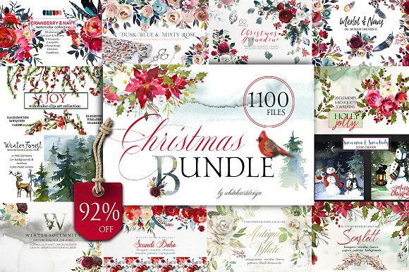 580x386 Christmas Watercolor Floral Bundle