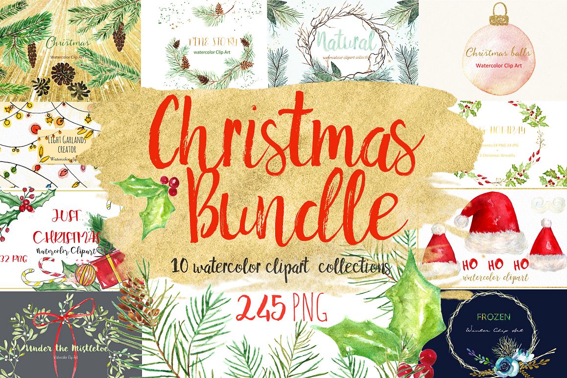 1158x772 Christmas Watercolor Clipart Bundle