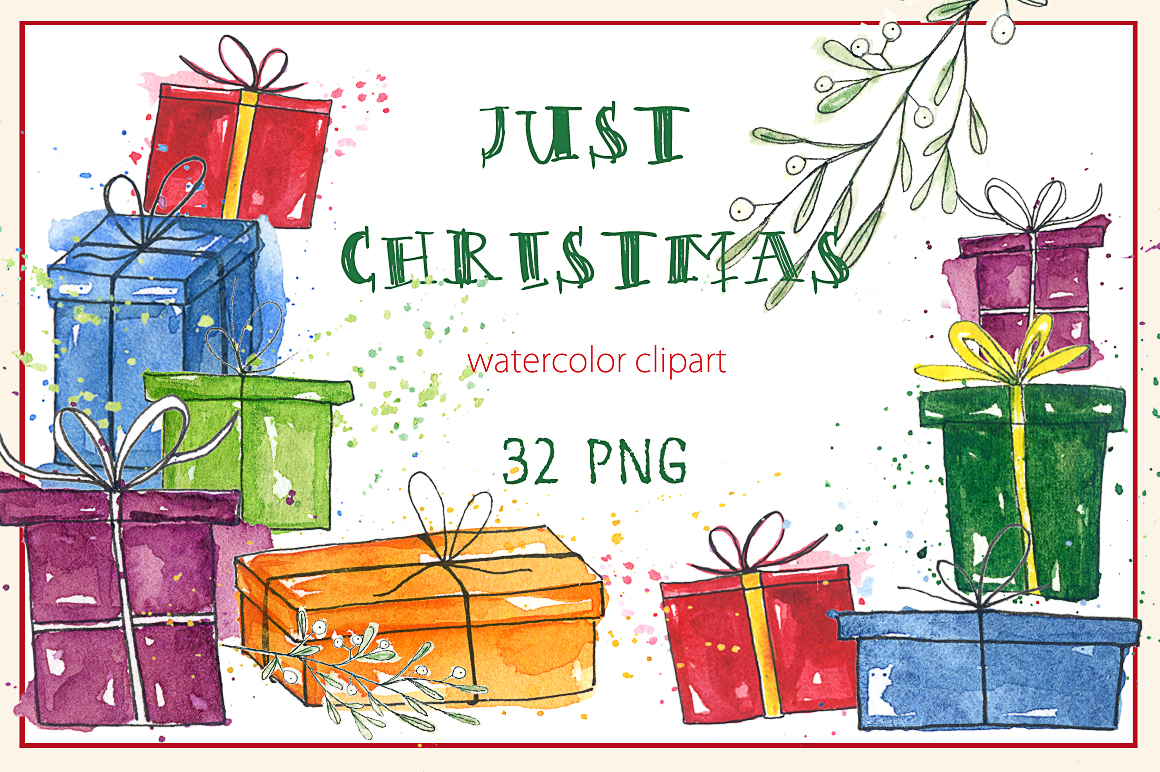 1160x772 Just Christmas. Watercolor Clipart. By Labfcreations