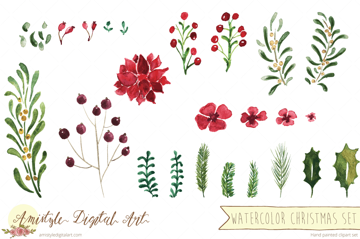 1160x772 New Item Watercolor Christmas Flowers