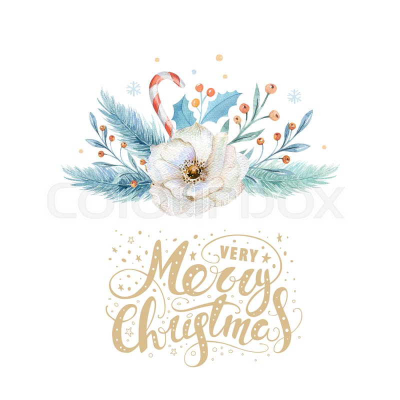 800x800 Merry Christmas Watercolor Cards With Floral Elements. Happy New