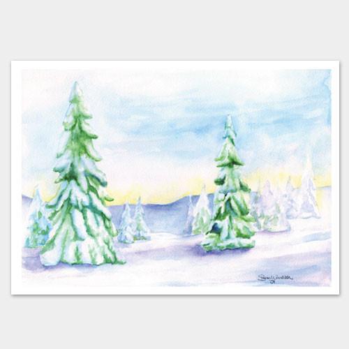 500x500 Christmas Watercolor Cards Landscape Trees Set Of 10 Susan Windsor