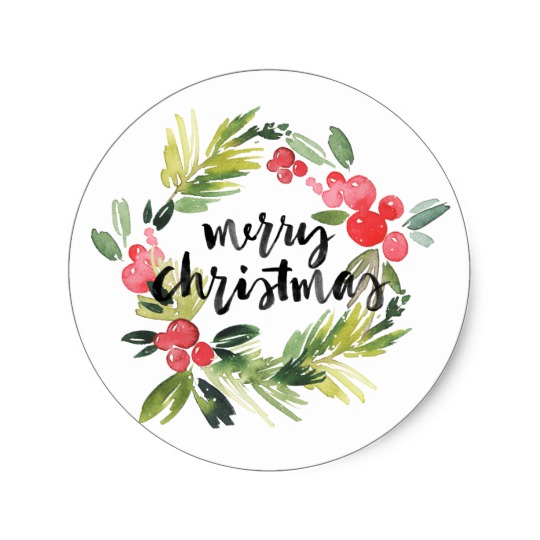 540x540 Watercolor Holly Wreath Merry Christmas Sticker