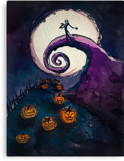 422x550 Nightmare Before Christmas Watercolor Art Canvas Prints By