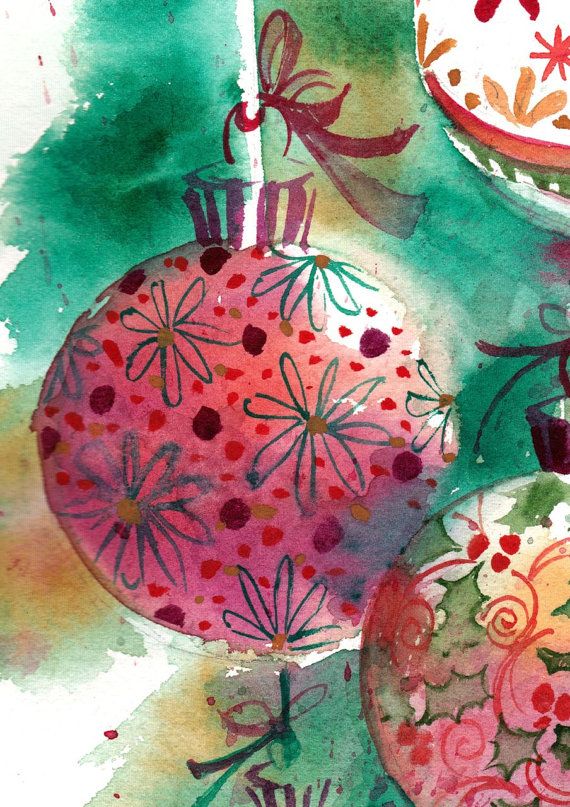 570x807 Original Watercolor Print Of A Painting Christmas Ornaments Wall