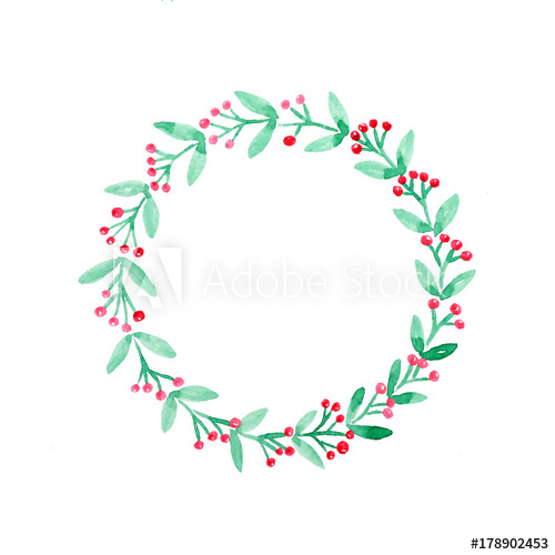 500x500 Christmas Wreath Watercolor Drawing On White Paper Background