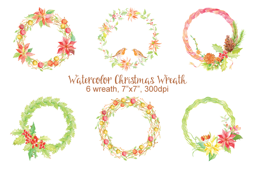 864x576 Watercolor Christmas Wreath By Cornercroft