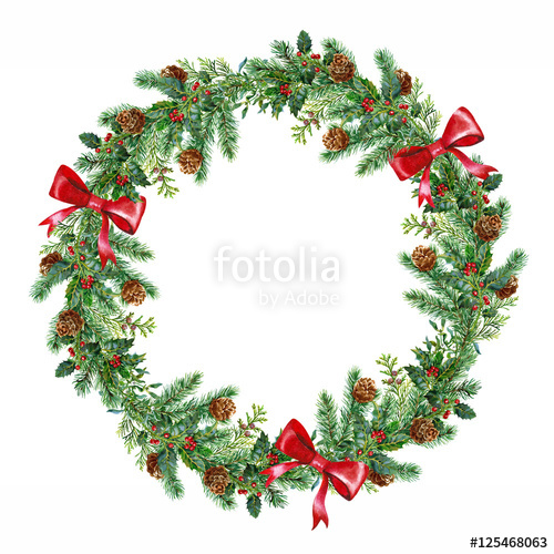500x500 Christmas Wreath Watercolor On The White Background Stock Photo