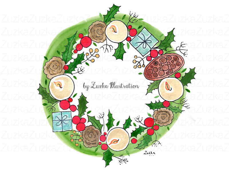 800x600 Christmas Wreath Watercolor By Zsuzsanna Toth