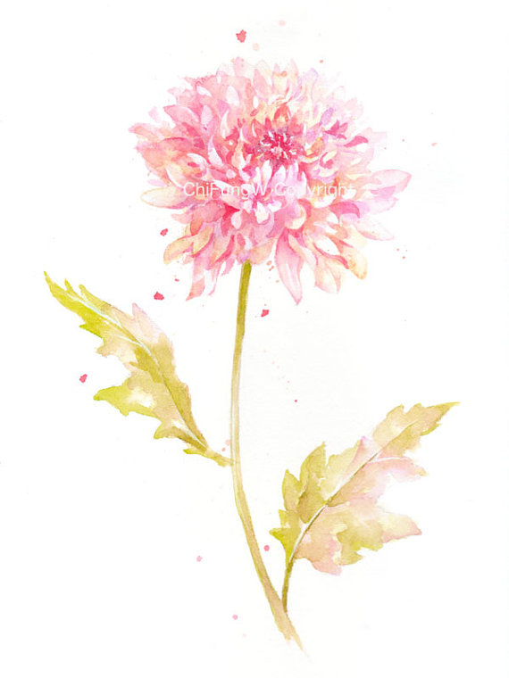 570x760 Fine Art Watercolor Painting, Flower Art, Yellow, Pink