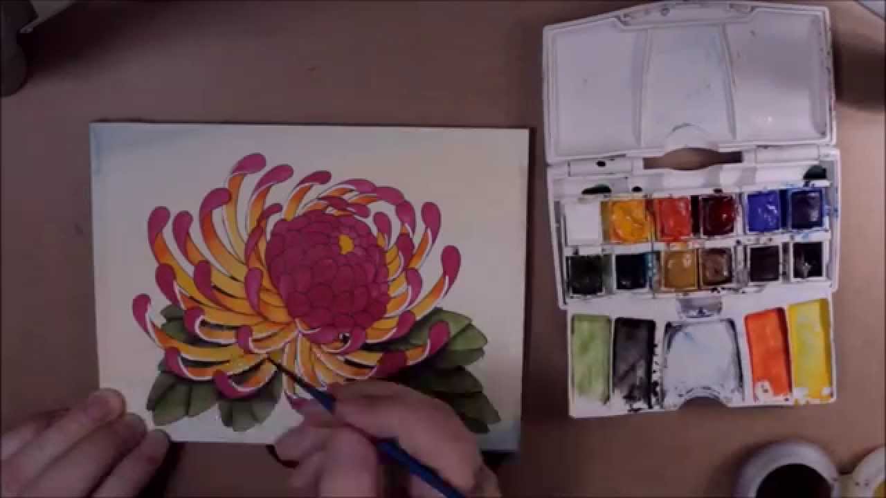 1280x720 Watercolor Chrysanthemum Painting