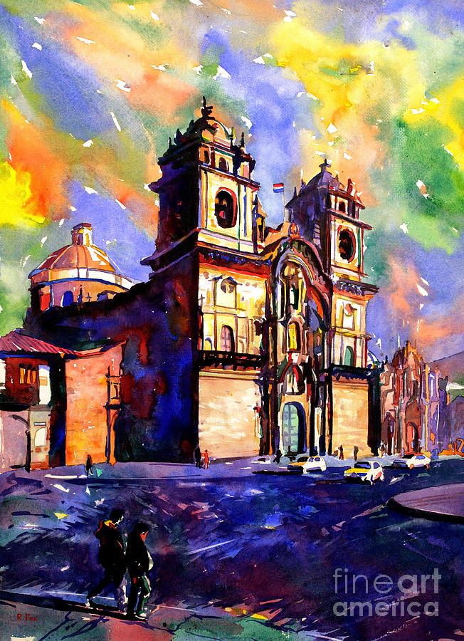 652x900 Watercolor Painting Of Church On The Plaza De Armas Cusco Peru