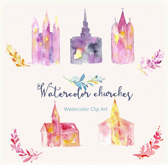 642x628 Church And Temple Watercolor Clip Art Hand Drawn. Church And Etsy