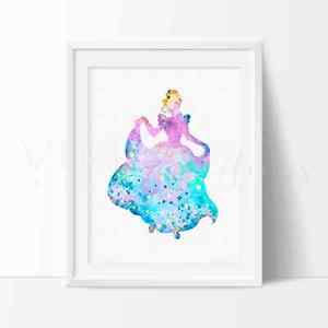 300x300 Cinderella Princess Watercolor Print Baby Girl Nursery Kids Wall