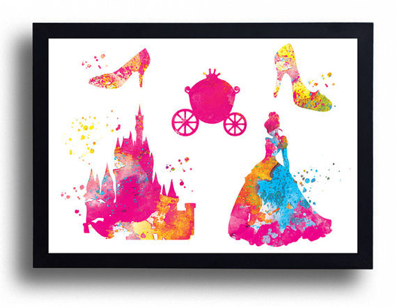 570x441 Cinderella Watercolor Art Print Disney Castle Princess
